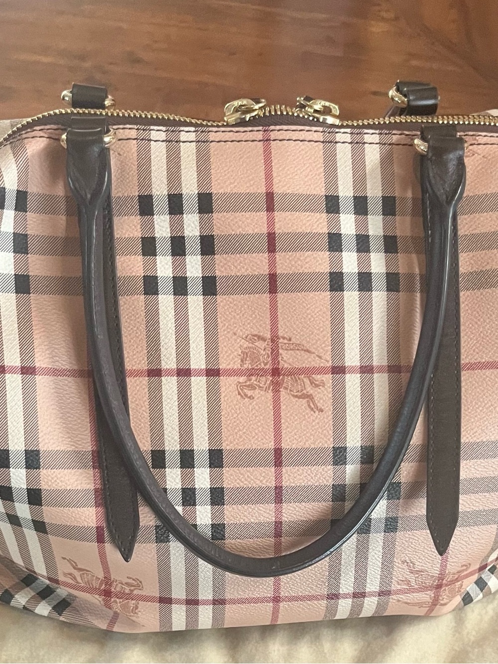 Burberry Check Tote with Dark Brown Handles